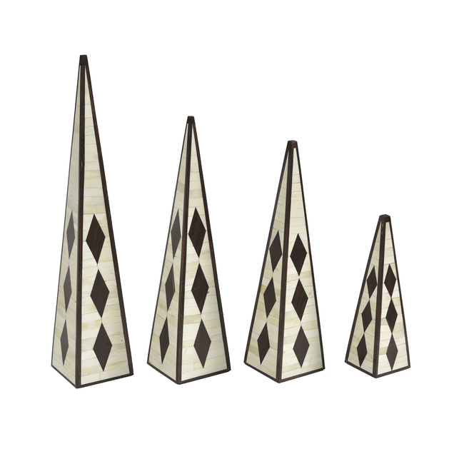 Bone + Wood Inlay Obelisks, Set of 4