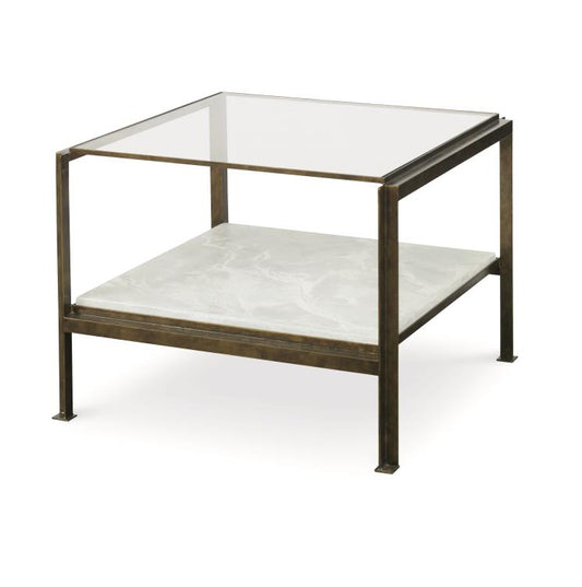 Glass and Bronzed Steel Cocktail Table