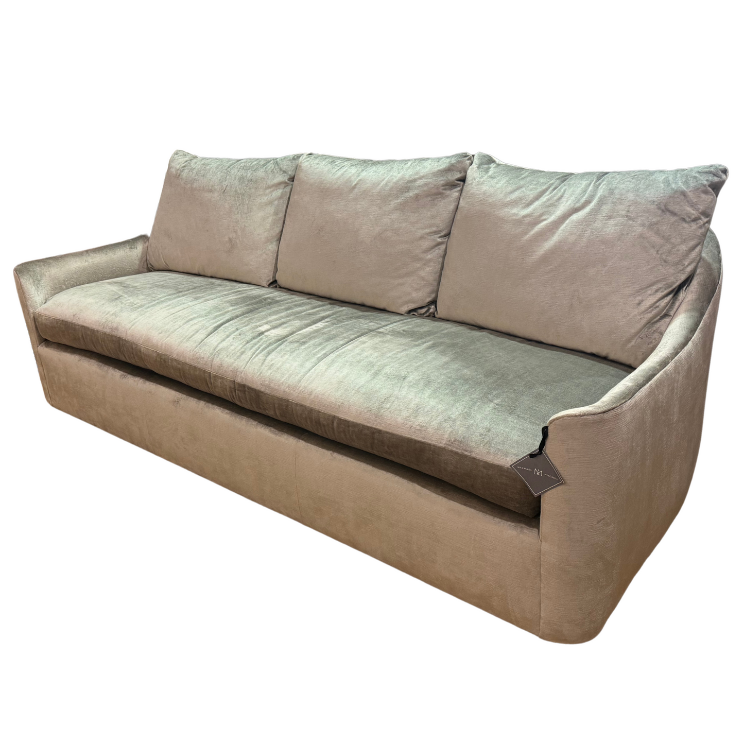 Slope Arm Bench Seat Sofa in Gray Strie Velvet