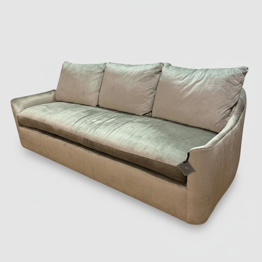 Slope Arm Bench Seat Sofa in Gray Strie Velvet