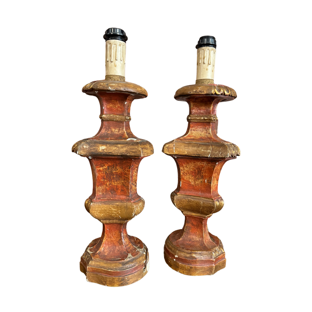 Pair of Rust Colored Italian Lamps c. 1900