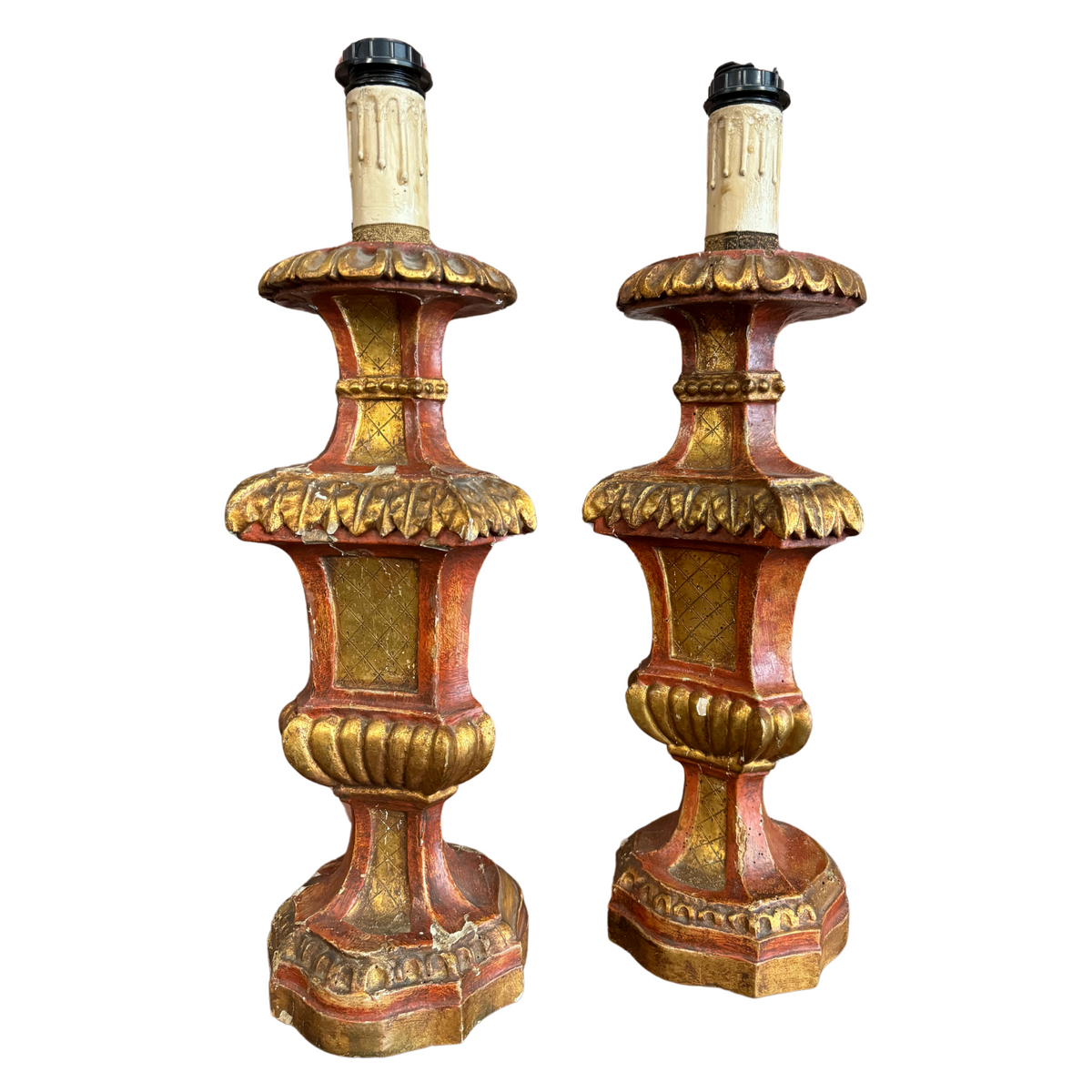 Pair of Rust Colored Italian Lamps c. 1900