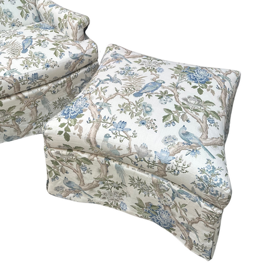 Blue Birds Skirted Ottoman