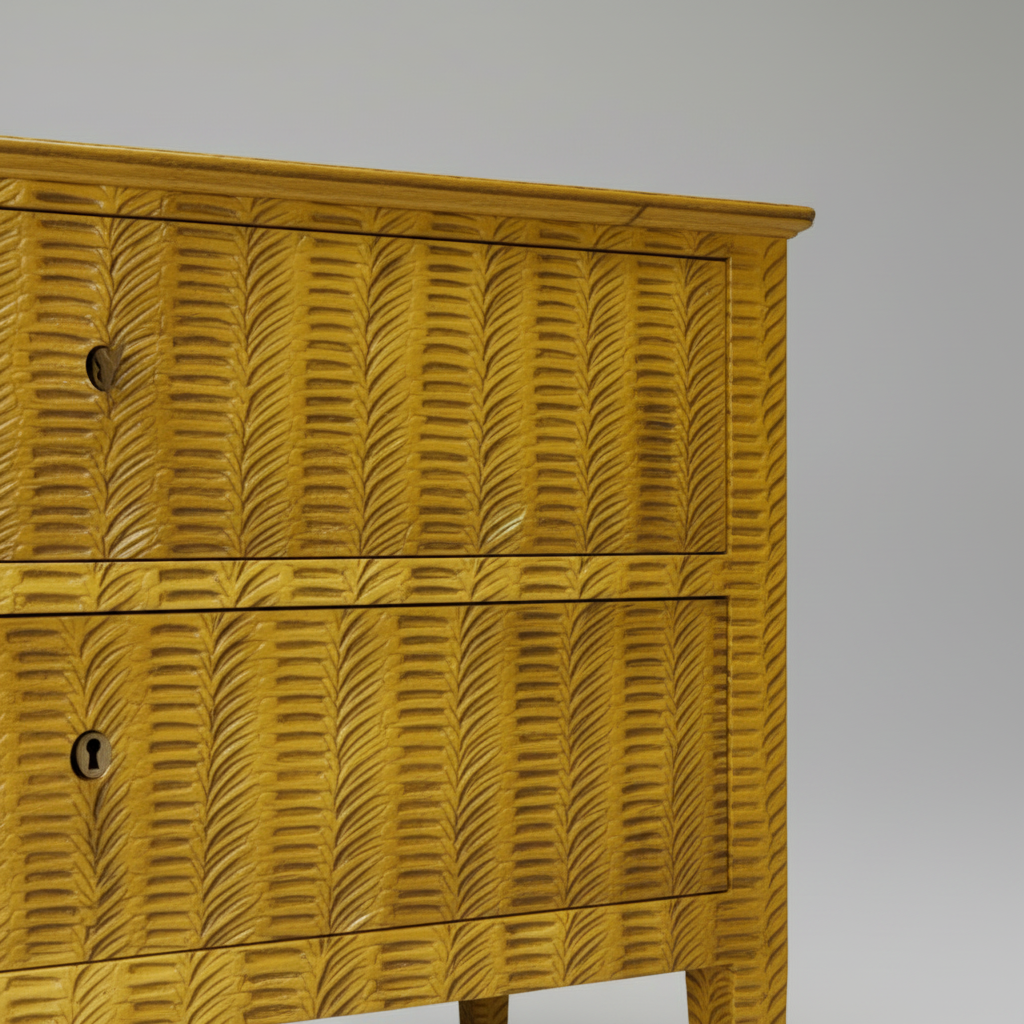 Antique Mustard Hand Carved Commode
