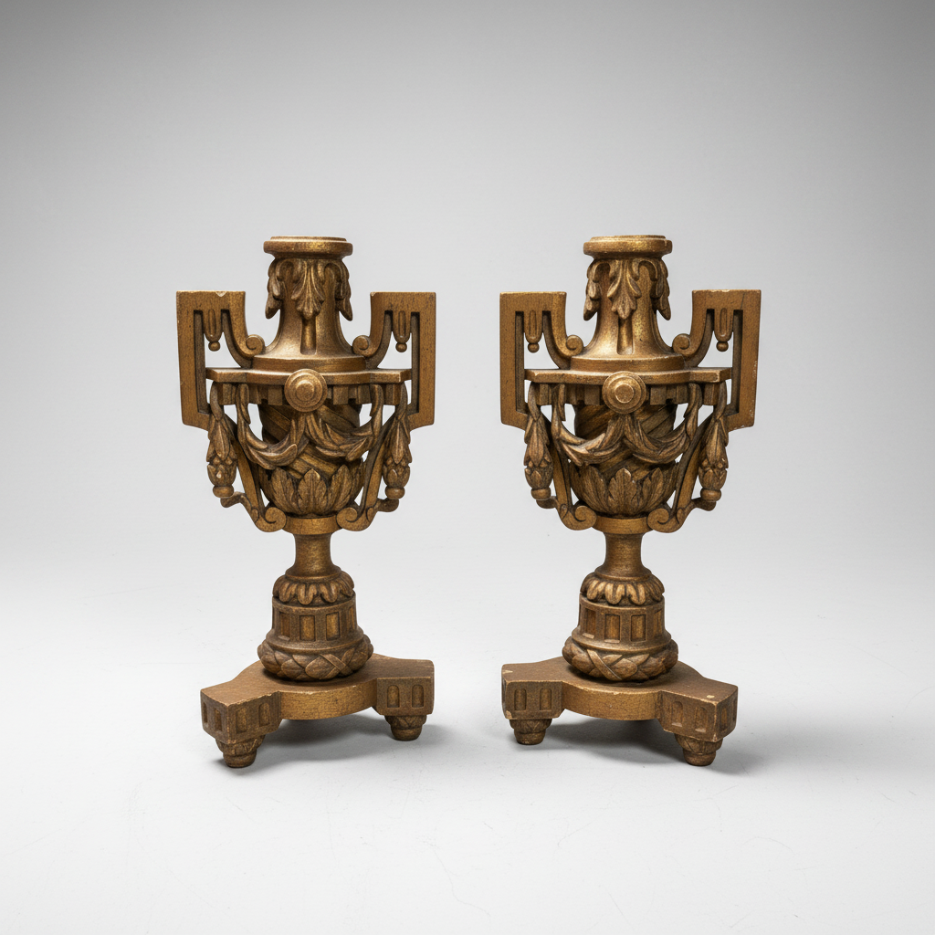 Pair of Antique Candlestick Holders with Gilt Detailing