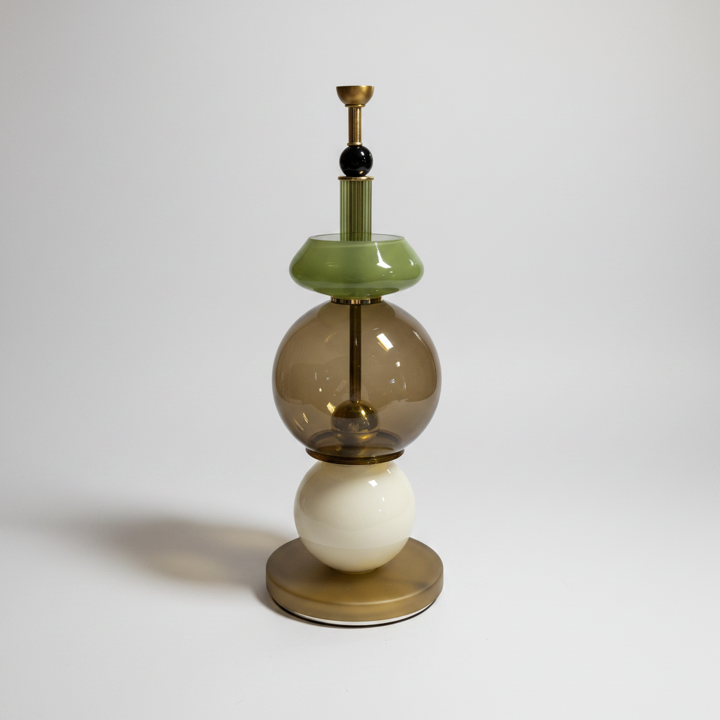 Brown and Green Murano Glass Lamps, Pair