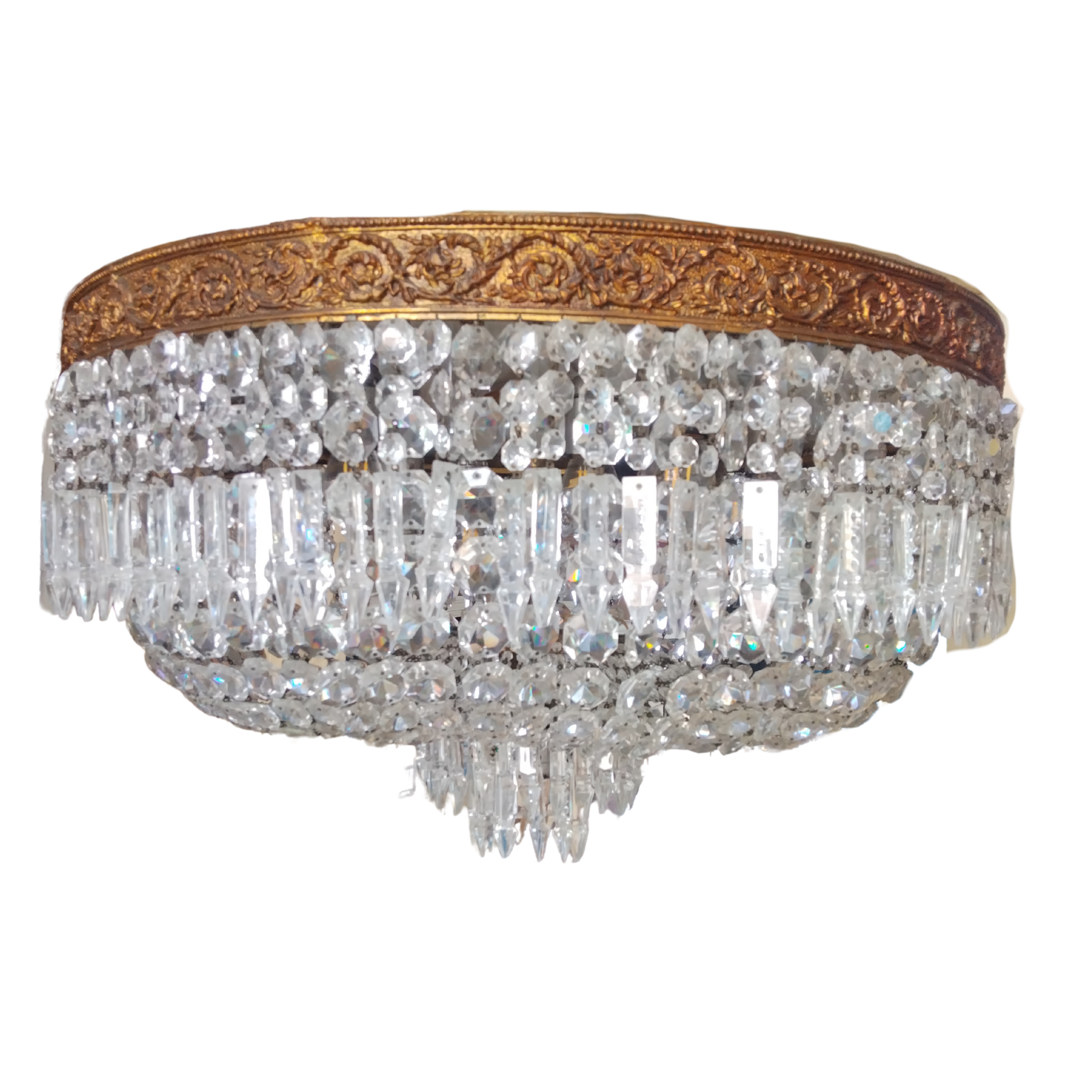Brass and Crystal Flush Mount, 1900