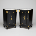Pair of Ebonised Empire Nightstands with White Marble Top