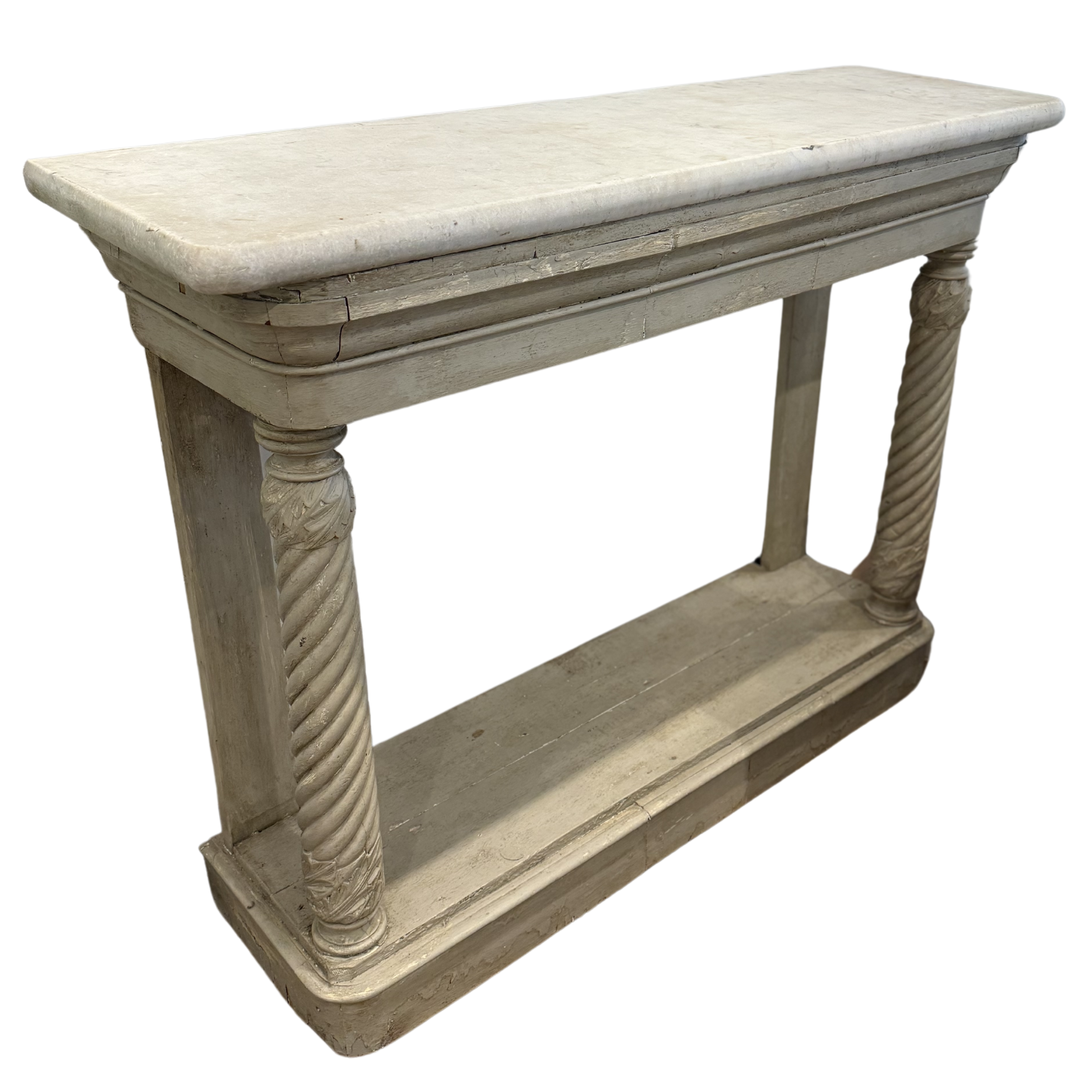 Antique Carved Console in Cream + Marble Top