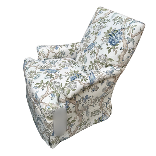 Blue Birds Skirted Swivel Club Chair