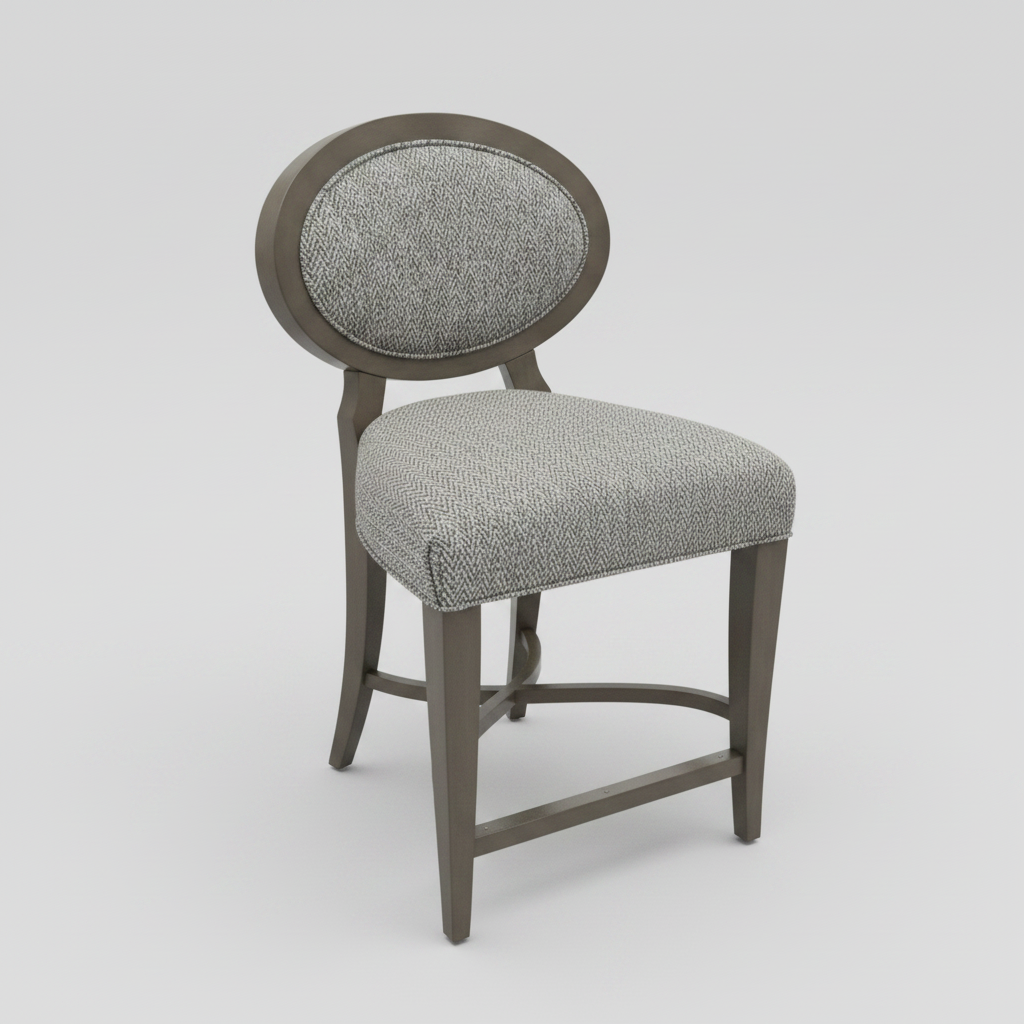 Oval Back Counter Stool in Navy Chevron + Birchette Wood Finish