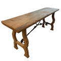 20th Century Spanish Style Blond Reclaimed Wood and Iron Trestle Hall Table