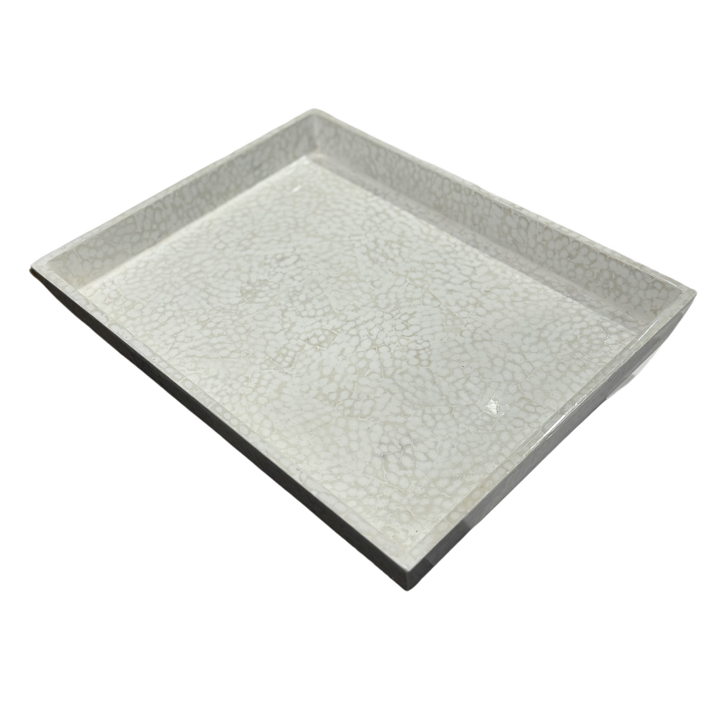 Tray in White Lacquered Crushed Eggshell Finish, Large