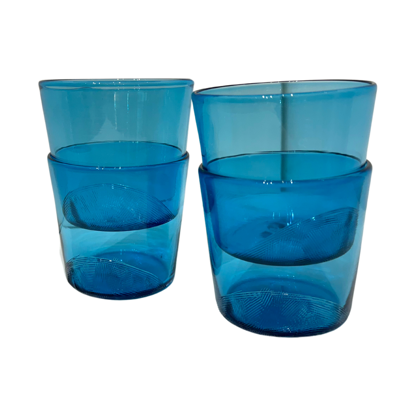Hand Blown Glasses, Set of 4, Aqua