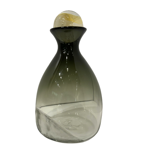 Hand Blown Decanter with Gold Orb Stopper, Gray