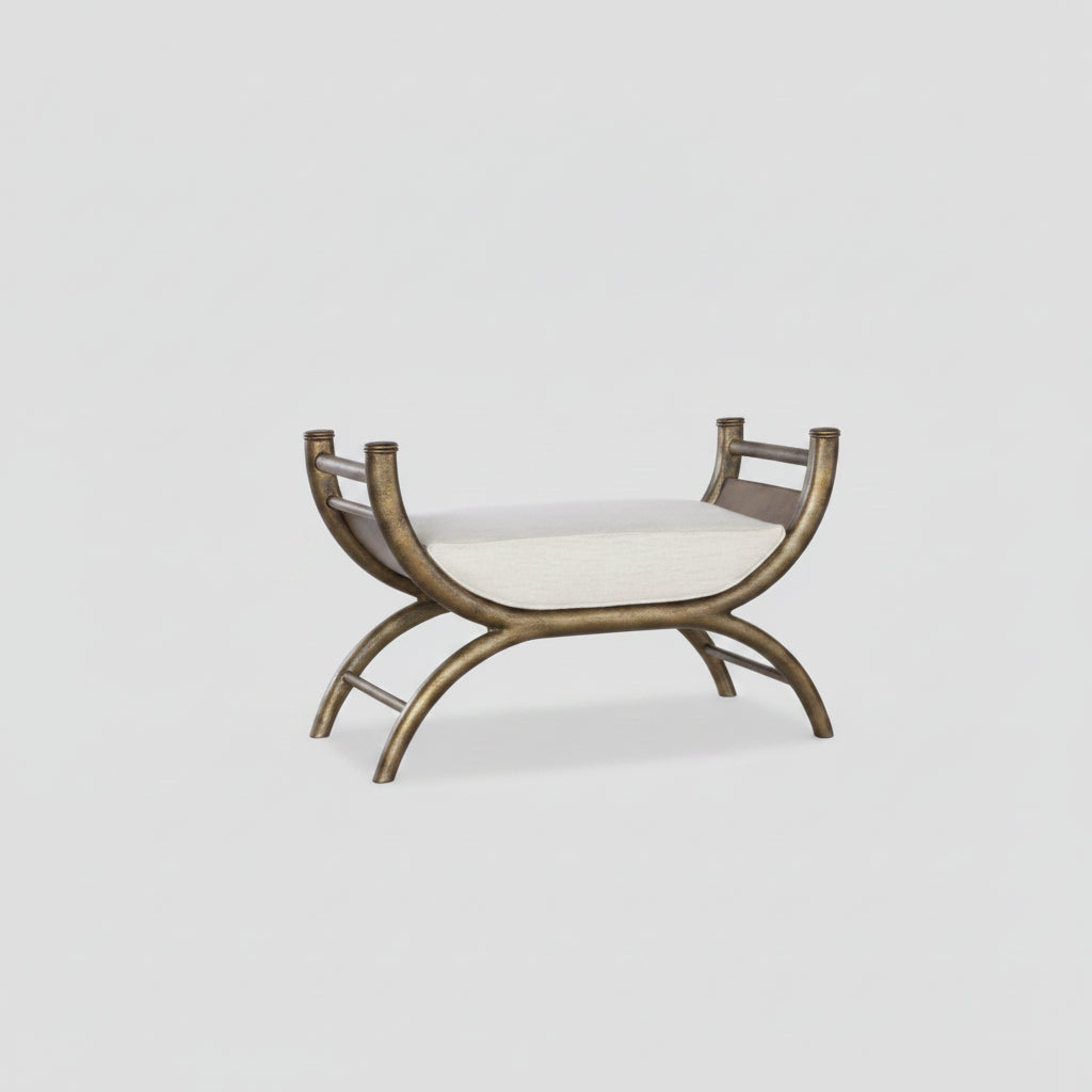 Bronze Frame Curved Upholstered Bench