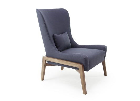 Exposed Wing Base Chair in Nubby Rock + Walnut FInish