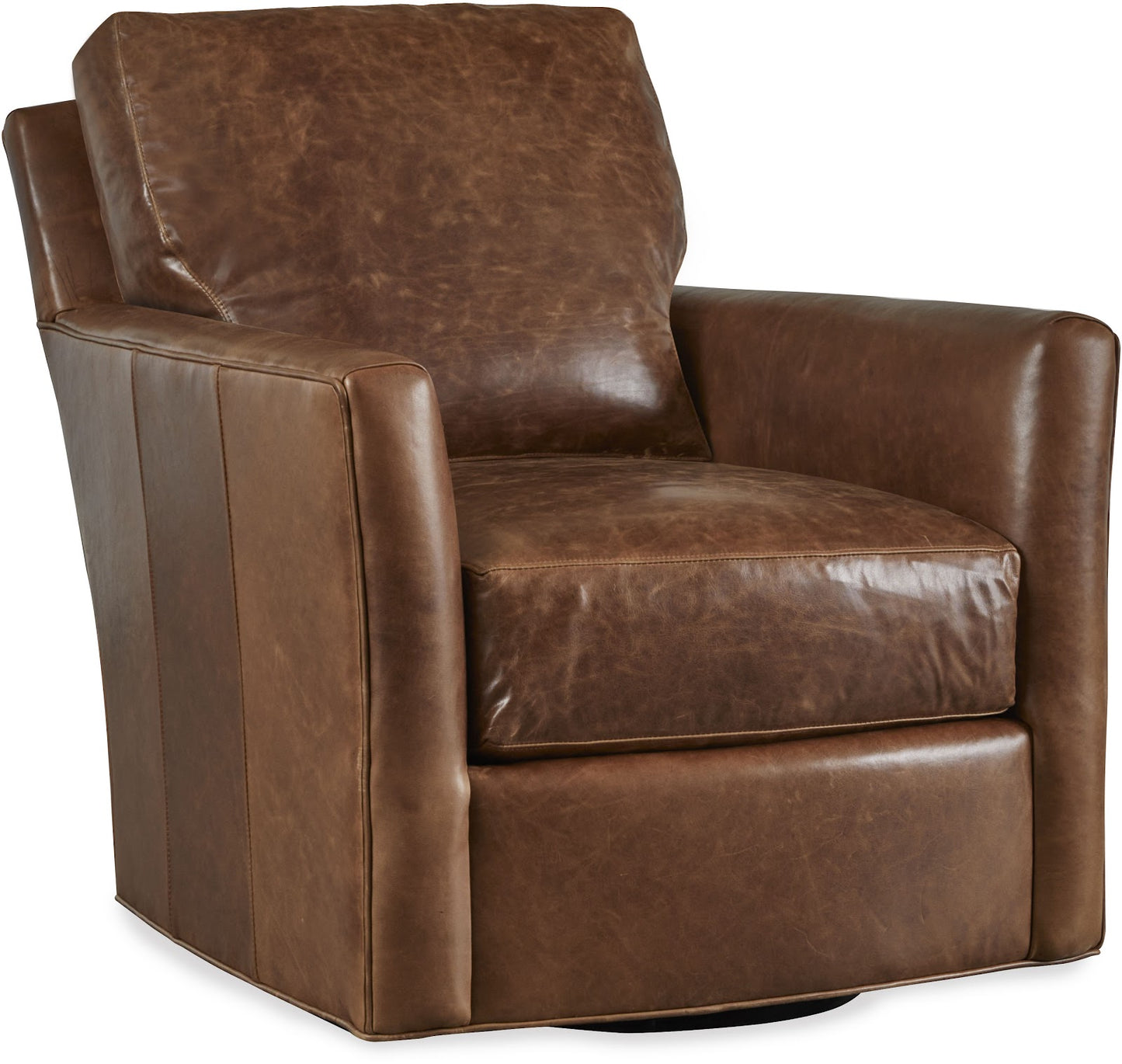 Leather Swivel Chair in Chestnut with Seam Details