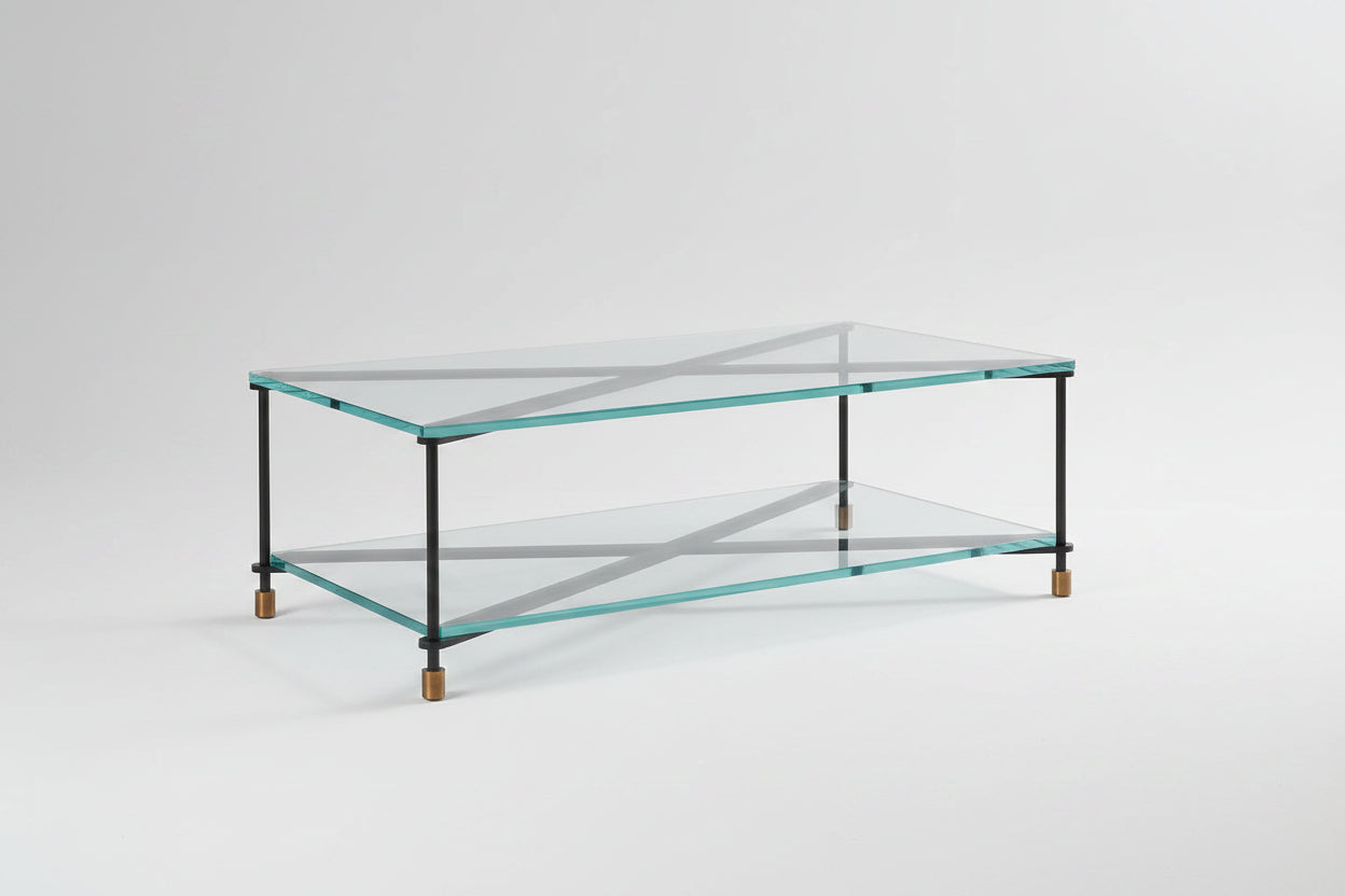 Campaign Cocktail Table, Metal + Glass