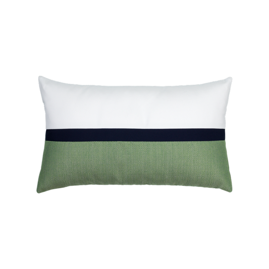 Outdoor Lumbar Pillow in White, Black, + Green Perspective Stripe