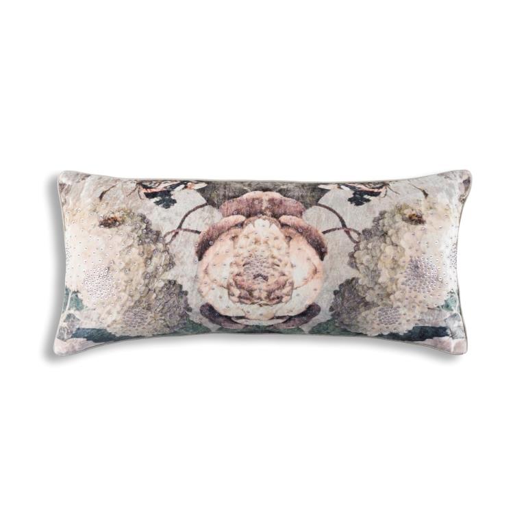 Embellished Floral + Moth Lumbar Pillow