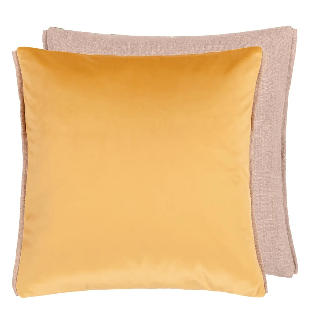 Yellow Velvet and Linen Pillow