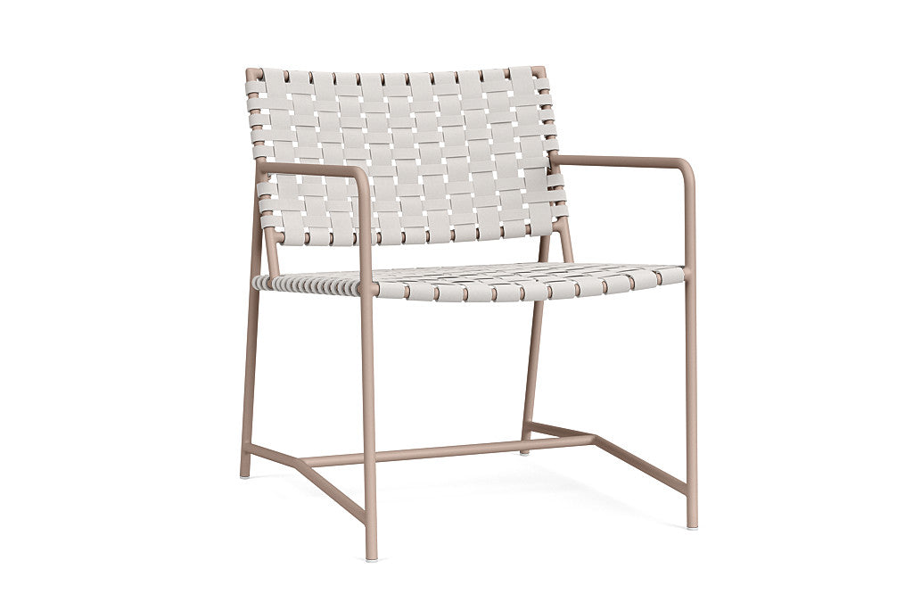 Stretch Outdoor Arm Chair in Blush Finish + White Woven