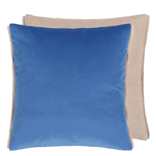 Blue Velvet and Linen Pillow