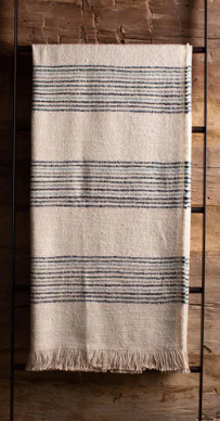 Linen Mix throw in Natural + Blue Stripe