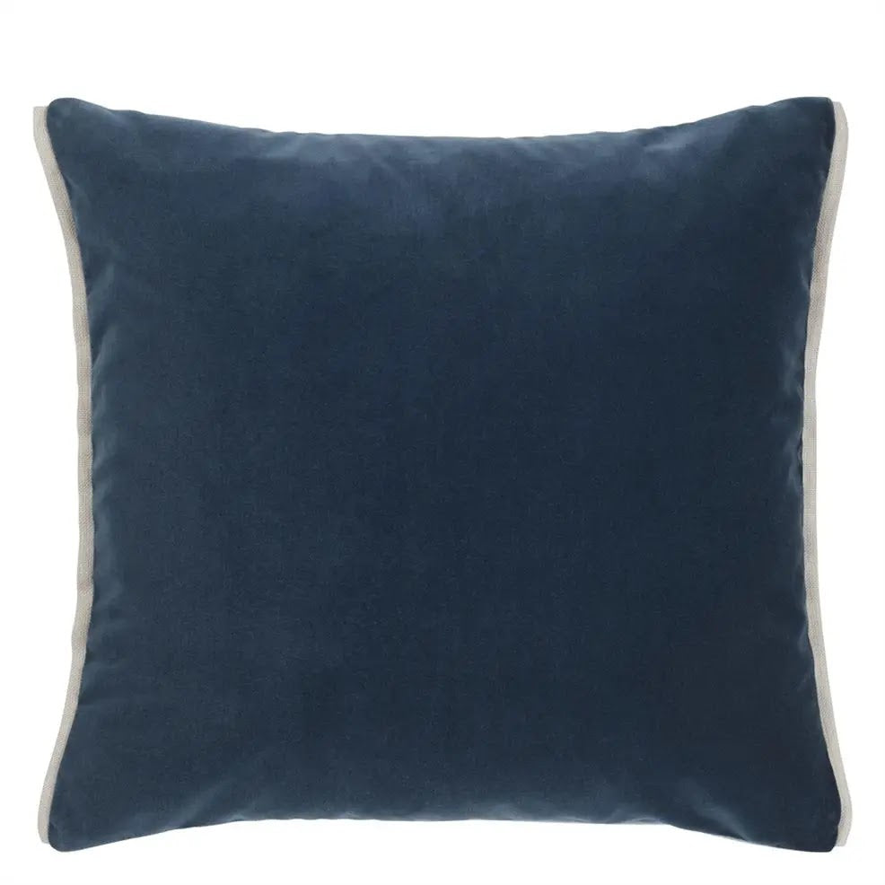 Smoke Velvet Pillow with Linen Trim