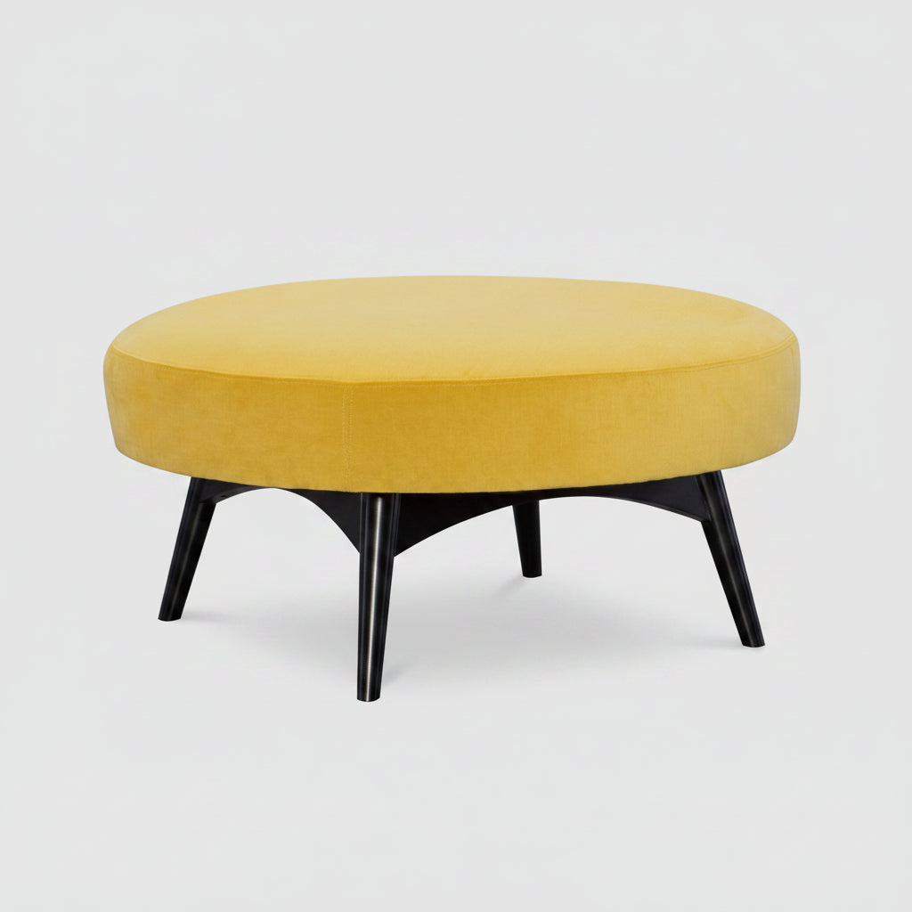 Round Ottoman in Saffron Velvet
