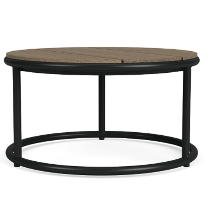 Reproduction Walter Lamb Aluminum Occasional Table in Black Jade + Driftwood Teak Top