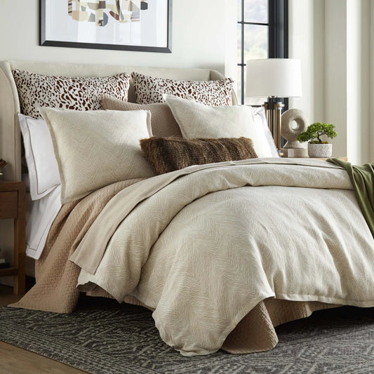 Camel Cotton and Linen Jacquard Duvet Cover King
