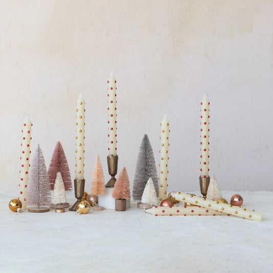 Unscented Taper Candles with Red 3D Dots, Set of 2